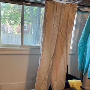 PANTS LINEN SAND COLOR PULL ON SMOTH FRONT ELASTIC BACK- Pockets